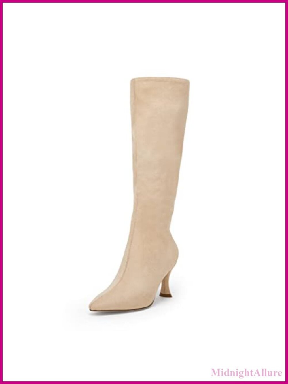 Womens Knee High Boots Pointed Toe Kitten Heel Side Zipper Stretchy Vegan Suede